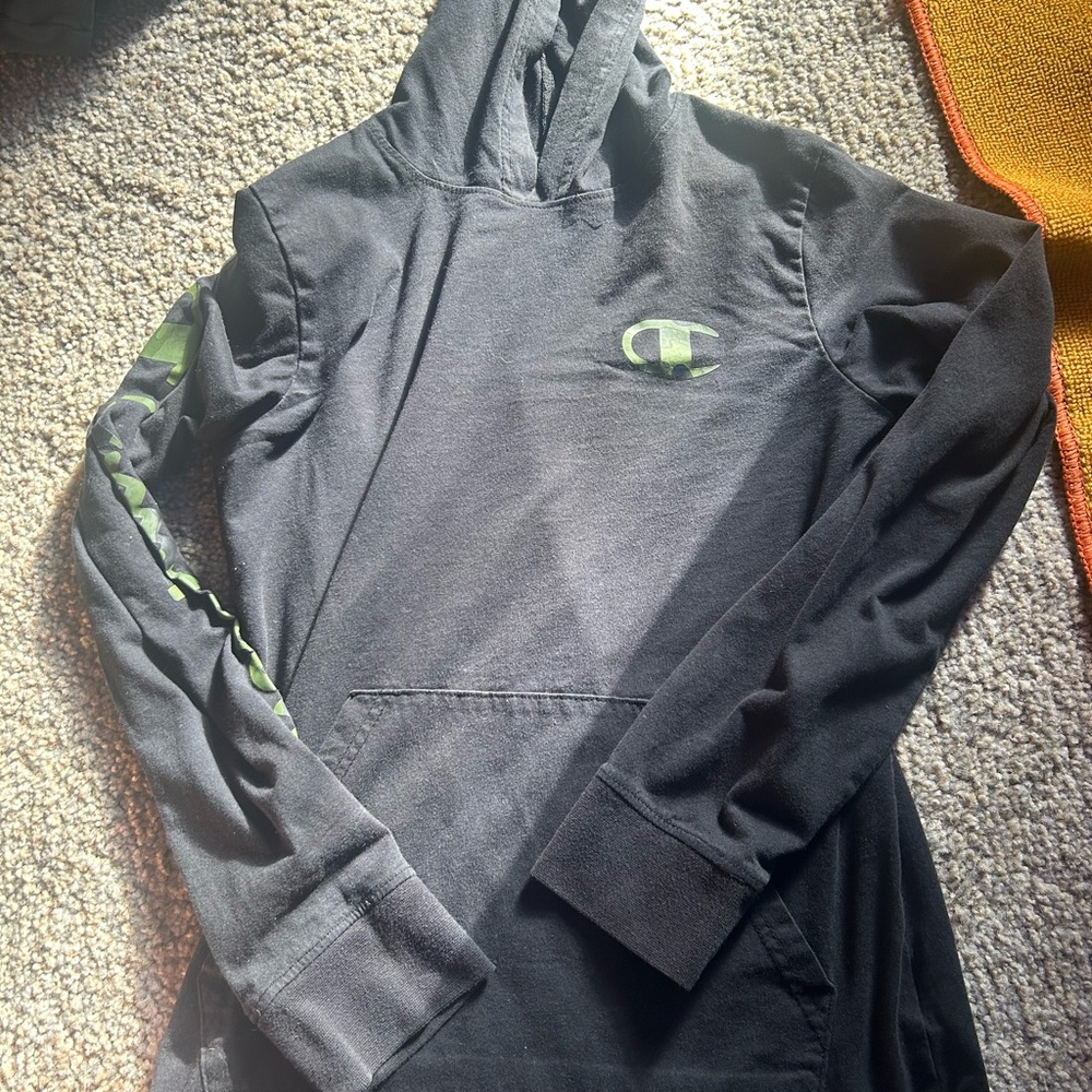 Champion Black lightweight Hoodie-shirt with Green Logo